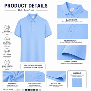 Polo unisexe uni 100% polyester 150G à manches courtes, tissu piqué respirant, couleur unie, design décontracté - Product Image 4