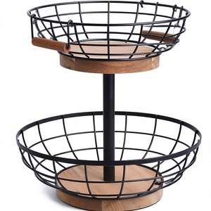 Corbeille à fruits ovale moderne en fil métallique noir à deux niveaux, design minimaliste pour le service alimentaire à la maison, durable, pour l'organisation de la cuisine - Product Image 3