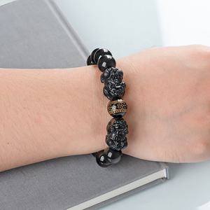 Bracelet en Jade Naturel Véritable Pixiu Noir, Bracelet en Jade pour Hommes et Femmes, Vente en Gros de Jade C279 - Product Image 4