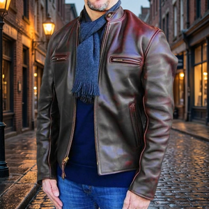 BS International 100% Natural Real Hide Leather Unisex <b>Racer</b> <b>Jacket</b> Waterproof Windproof Canvas Winter Holiday Christmas Party - Product Image 1