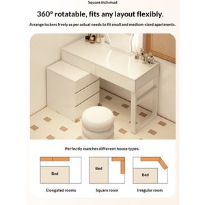 Table de toilette de chambre à coucher en chêne <span class=keywords><strong>clair</strong></span> avec panneau et armoire intégrée, style moderne simple, pour petit appartement, idéale pour le maquillage des influenceurs - Product Image 6