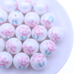 Venta al por mayor 20mm Take Me to the Beach Matte Printed White Acrylic Matte Beadable Beads para joyería Chunky Bubblegum Beadable Beads - Product Image 4