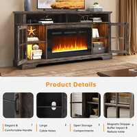 Meuble TV personnalisable avec porte coulissante style grange, centre de divertissement mural avec lumière LED 3D et insert de cheminée électrique flottante