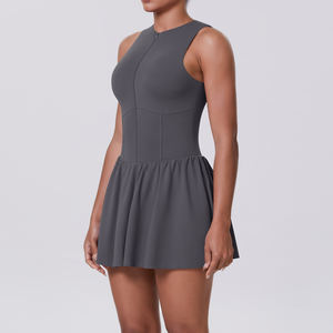 Высококачественное платье на молнии с воротником-стойкой и противоскользящим карманом, юбка для бега и тенниса для женщин с логотипом спереди - Product Image 5