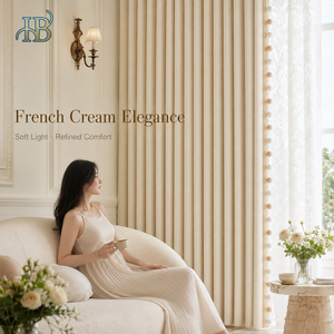 Eleganti Tende Oscuranti in Ciniglia a Doppio Lato per Camera da Letto, Stile Francese, Colore Crema, Vendita all'Ingrosso - Product Image 3