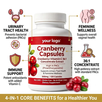 Capsules de canneberge + vitamine C |   Extrait concentré de canneberge 36:1 |   500 mg |   120 Capsules |   Marque privée OEM