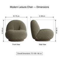 Fauteuil d'appoint moderne en tissu bouclé, fauteuil de loisirs courbé en mousse moulée pour salon et hôtel