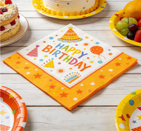 Serviettes jetables écologiques orange vif sur le thème de l'anniversaire pour la décoration de table de fête