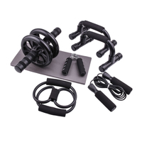 Équipement d'exercice à domicile, Kit de rouleau de roue AB avec barre de poussée, pince à main, corde à sauter et genouillère