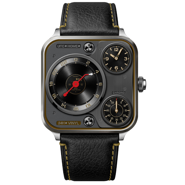 2026 Custom Creative Multi Theme Dial Mens Quartz Watch Stainless Steel Square Case Dual Time Leather Strap Wristwatch