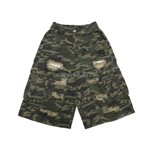 Men's Camouflage Cargo Shorts Mid Waist Elastic <b>Drawstring</b> Ripped Pockets Street Style Plus Size Bermuda Shorts - Product Image 2