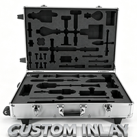 Valise à roulettes en aluminium argenté avec poignée télescopique et EVA découpé sur mesure, mallette à outils roulante en aluminium avec loquets