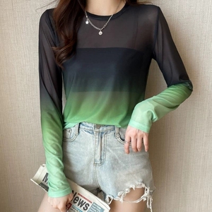 Modisches Ombre-Netz-Langarm-T-Shirt für Damen, Netz-Bluse, T-Shirts, Damenbekleidung, G-Langarm-Bluse - Product Image 2