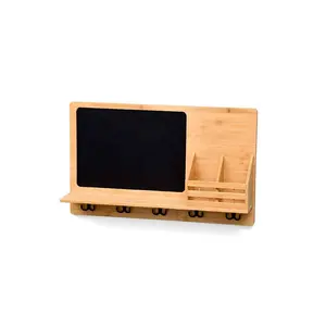 Pizarra Rectangular Multifuncional de Bambú <span class=keywords><strong>para</strong></span> Montar en la Pared con Ganchos <span class=keywords><strong>para</strong></span> <span class=keywords><strong>Llaves</strong></span> y Estante de Almacenamiento de Tela <span class=keywords><strong>para</strong></span> Sala de Estar o Entrada - Product Image 1