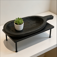 Plateau de service ovale en bois massif naturel 45cm X 21cm X 6.5cm, style rustique moderne, pour table basse, repas, fête, décoration intérieure