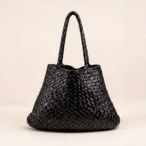 Sac fourre-tout en cuir véritable noir de qualité supérieure pour femmes, sac à main de luxe tressé, élégant sac à bandoulière pour tous les jours, OEM ODM Printemps Été - Product Image 1
