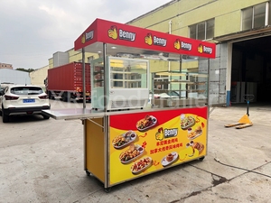 Chariot <span class=keywords><strong>de</strong></span> service intérieur en acier inoxydable sur roues avec réfrigérateur et présentoir, idéal pour les stands <span class=keywords><strong>de</strong></span> marché mobiles, les barbecues, les poulets et les snacks - Product Image 2