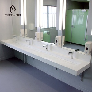 Encimeras acrílicas de superficie sólida en forma de u, lavaplatos de lavabo <span class=keywords><strong>integrado</strong></span> público, color blanco de lujo, de alta calidad - Product Image 6