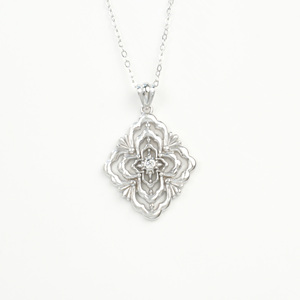 Collier en argent sterling S925 vintage baroque filigrané avec accent diamant, pendentif floral ajouré élégant pour femme, usage quotidien - Product Image 4
