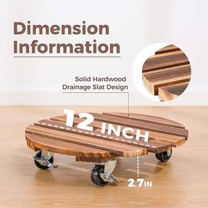 Outdoor Rustic Color Plant Caddy 12in Rolling Wooden Plant <strong>Stand</strong> with Wheels Wood <strong>Flower</strong> Cart Plant Display <strong>Pedestal</strong> - Product Image 6