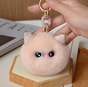Portachiavi in peluche per gatti carino in vera pelliccia portachiavi per auto borsa portachiavi regalo per donne adolescenti ragazze zaino per bambini borsa regalo di compleanno - Product Image 3