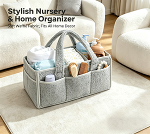 Prezzo di fabbrica grande spazio feltro e materiale orsacchiotto bambino pannolino Caddy Organizer con manico portatile Sherpa vivaio cestino - Product Image 4