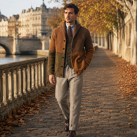 Cardigan en tricot décontracté pour homme, col châle, boutons sur le devant, poches à rabat, couleurs contrastées, pour l'automne et l'hiver