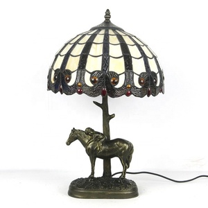 LongHuiJing Stained Glass <b>Lamp</b> Tiffany Home <b>Table</b> <b>Lamps</b> With Resin Horse <b>Base</b> Creative Handcrafted Desk Lights - Product Image 6