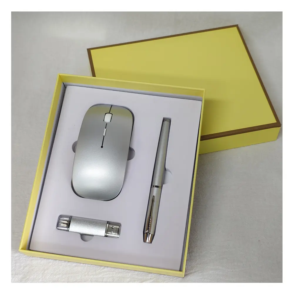 Boce 3-in-1 무선 마우스 USB 플래시 드라이브 펜 시니어 연례 회의를 위한 맞춤형 로고 회사 선물 세트