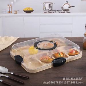 Plateau de service en bois Huifa avec couvercle en acrylique et compartiments divisés pour aliments, utilisation en pique-nique en plein air - Product Image 3
