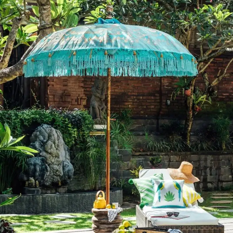 Роскошный ручной работы Премиум холщовый зонт для сада в Лондоне с кисточками в стиле бохо, деревянные зонты для бассейна в патио для шезлонга
