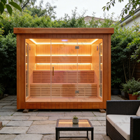 Cabine de sauna extérieure en cèdre rouge canadien avec panneau de commande informatique moderne, pour 6 personnes, avec chauffage à la vapeur.