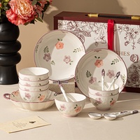 Ensemble de vaisselle en céramique de style japonais, violet, motif floral fumé, pour la maison, nouveau modèle, cadeau haut de gamme pour l'inauguration d'une maison, coffret cadeau