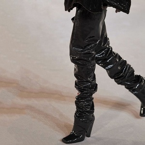 Botas de tacón de aguja hasta la rodilla para mujer, estilo holgado de invierno, con punta cuadrada, botas sexys de caña alta, talla grande 43 - Product Image 5