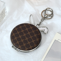 Porte-clés mignon petit lapin, miroir double face texturé, ornement de miroir de maquillage à grille pratique