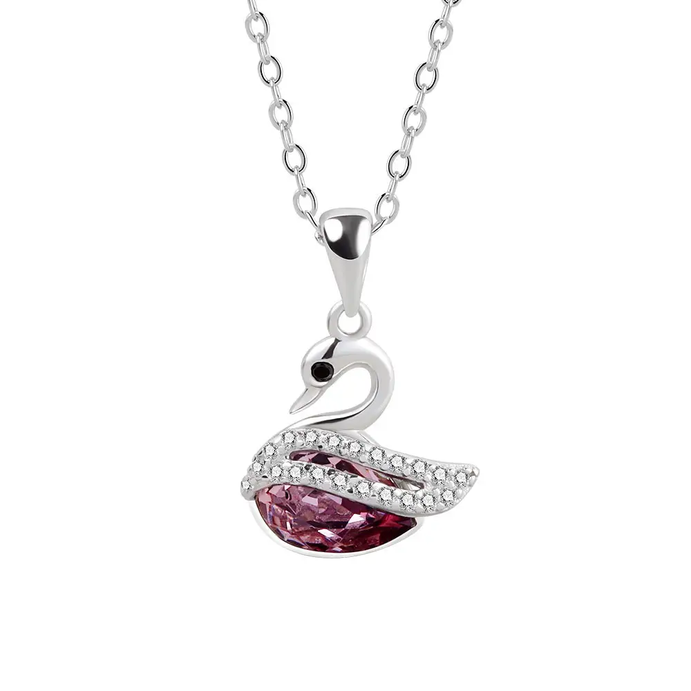 Романтическое Австрийское кристаллическое родиевое ожерелье из стерлингового серебра с 925 розовым лебедем