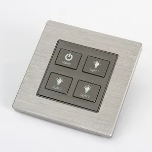 Luxury Gray Color Brushed Aluminum Reset Push Button 12V DC Dry Contact 4 Gang Wall Light Switch