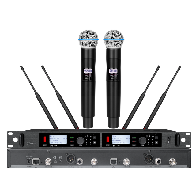 ULXD24D Professional 2-Channel 4 Antenna One-to-Two Digital Wireless Cardioid BETA58 Dynamic/Condenser XLR Lavalier Microphone