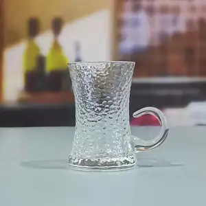 Transparente Handmade Hammer Coffee Cup Customizável Caneca De Vidro Potável Cristal Chá Leite Café Vidro Com Alça