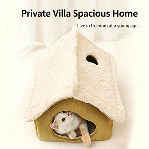 Villa <span class=keywords><strong>pour</strong></span> chat semi-fermée OEM ODM, robuste, forme 3D, respectueuse de la peau, <span class=keywords><strong>coussin</strong></span> amovible et lavable, idéale <span class=keywords><strong>pour</strong></span> les grands chats et les chatons - Product Image 3