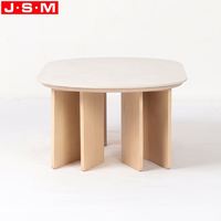 Nouvelle arrivée Table à thé moderne en bouleau avec dessus en pierre beige Table basse en bois de frêne