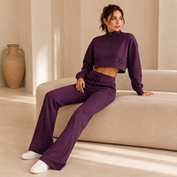 Op maat gemaakte private label dames zachte fleece tweedelige set met trekkoord in de taille voor dagelijks woon-werkverkeer en ontspannende momenten na het sporten