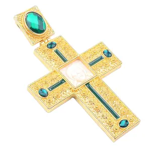 Fabbrica Placcato Oro di Grandi Dimensioni Vescovo Lega di Personalizzare Diamante di Cristallo e di Gesù Icona di Ortodossa Croce Pettorale