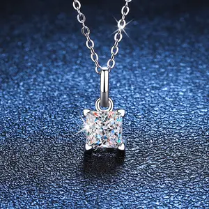 S925 liontin kalung Moissanite potongan Putri perak sterling 1,2ct berlapis emas putih perak warna D potongan Ideal liontin vvs