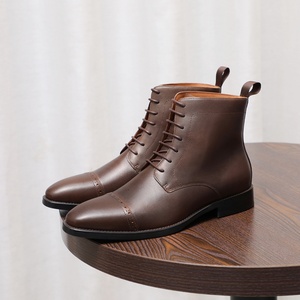 Botas Formales de Negocios Retro Británicas para Hombre, Botas Brogue con Cordones, Botas de Tobillo Hechas a Mano de Cuero de Grano Completo - Product Image 2