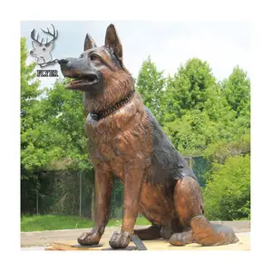 Garden Decoration Metal Craft Modern Vivid Life Size Animal Dog Statue Bronze German Shepherd Dog Statue