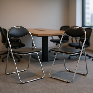 Portable <b>Folding</b> <b>Office</b> <b>Chairs</b> Set Of 2 Metal Frame PU Leather Solid Back Contemporary Design For <b>Office</b> Use - Product Image 2