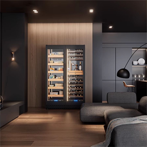 Réfrigérateur à vin de luxe de style moderne, double porte, design cave à vin, avec étagères en bois - Product Image 5