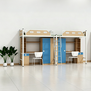 Lit superposé moderne pour étudiants avec table d'étude et tiroir de rangement, lit mezzanine en métal, mobilier pour dortoirs scolaires, universitaires et appartements du personnel - Product Image 6