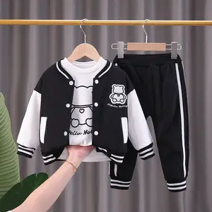 Kinderen Winter Kleding 2024 Boetiek Kids Kleding Lange Mouw Fleece Top Cartoon Honkbal Jas Broek 3 Stuks Baby Trainingspak Set